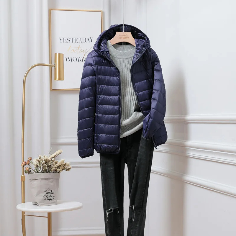 NOUVEAU RICHE Damen-Steppjacke Leicht Und Mit Kapuze Vielseitige Wärme Stil Dunkelblau