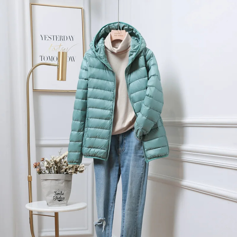 NOUVEAU RICHE Damen-Steppjacke Leicht Und Mit Kapuze Vielseitige Wärme Stil Grün