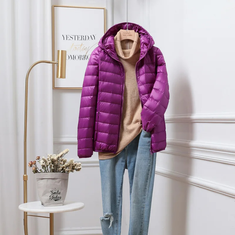 NOUVEAU RICHE Damen-Steppjacke Leicht Und Mit Kapuze Vielseitige Wärme Stil Lila