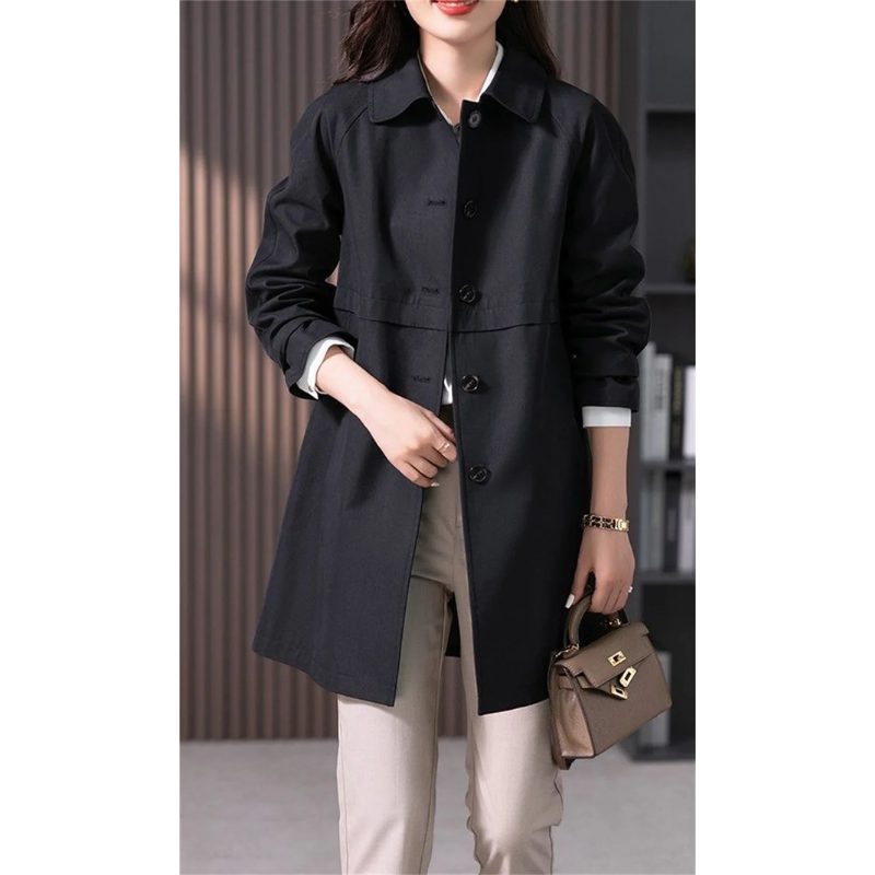 NOUVEAU RICHE Damen-Trenchcoat – Taillierte Passform – Klassischer Kragen – Einreihig – Länge bis zur Mitte des Oberschenkels