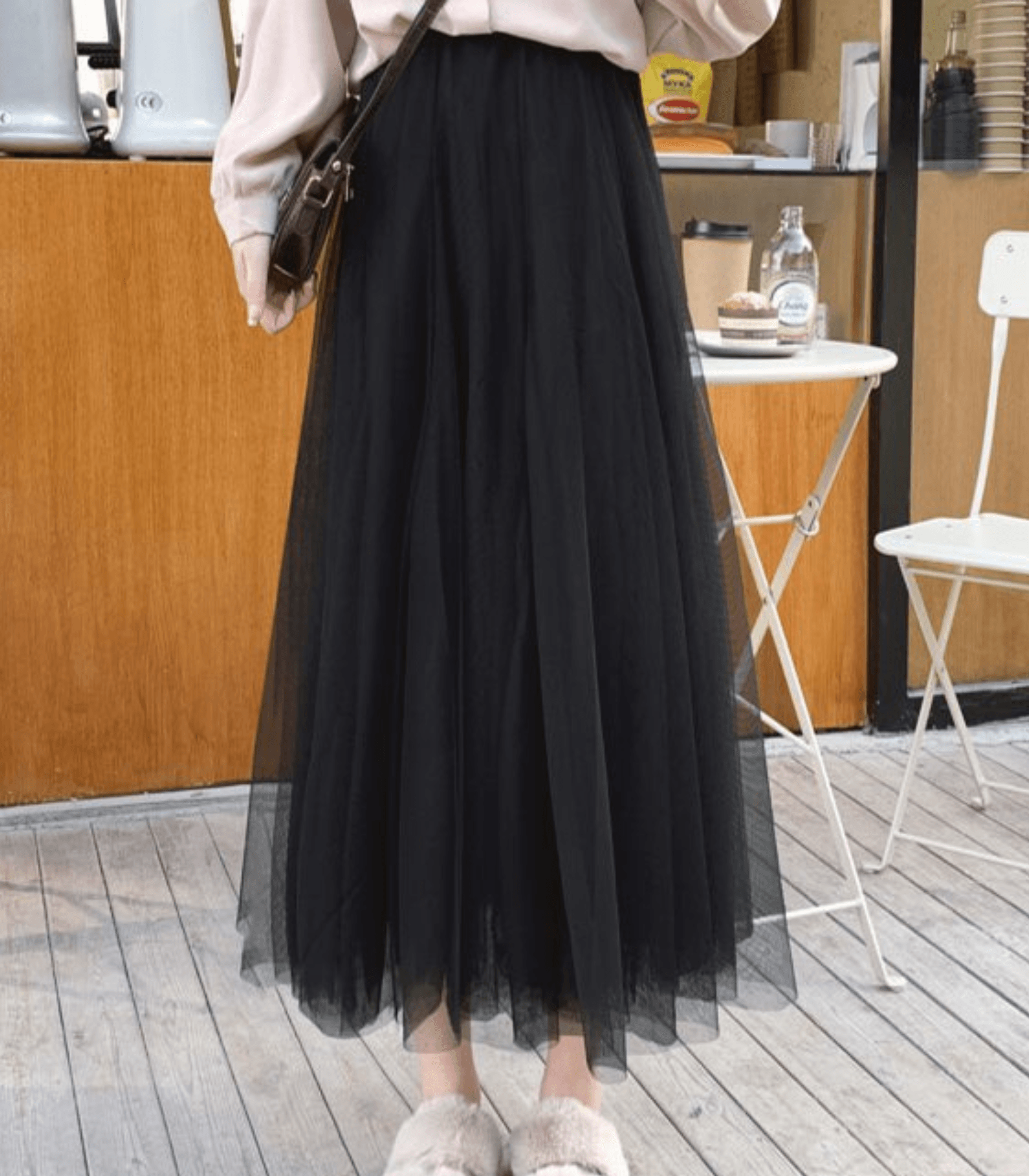 NOUVEAU RICHE Damen Tüllrock Knöchellang Mehrlagiges Netz Elegantes Fließendes Design Für Jedes Outfit Schwarz