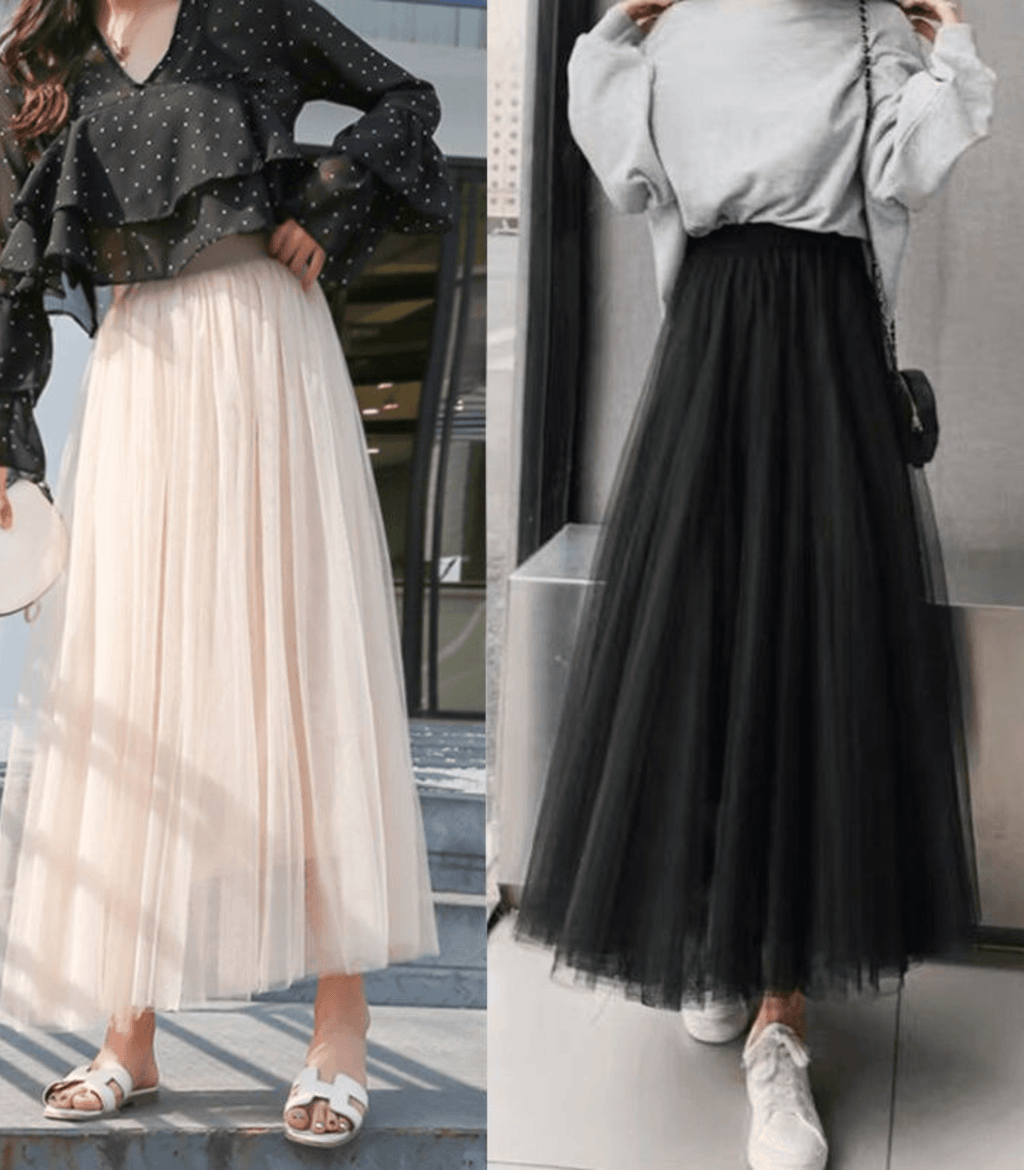 NOUVEAU RICHE Damen Tüllrock Knöchellang Mehrlagiges Netz Elegantes Fließendes Design Für Jedes Outfit