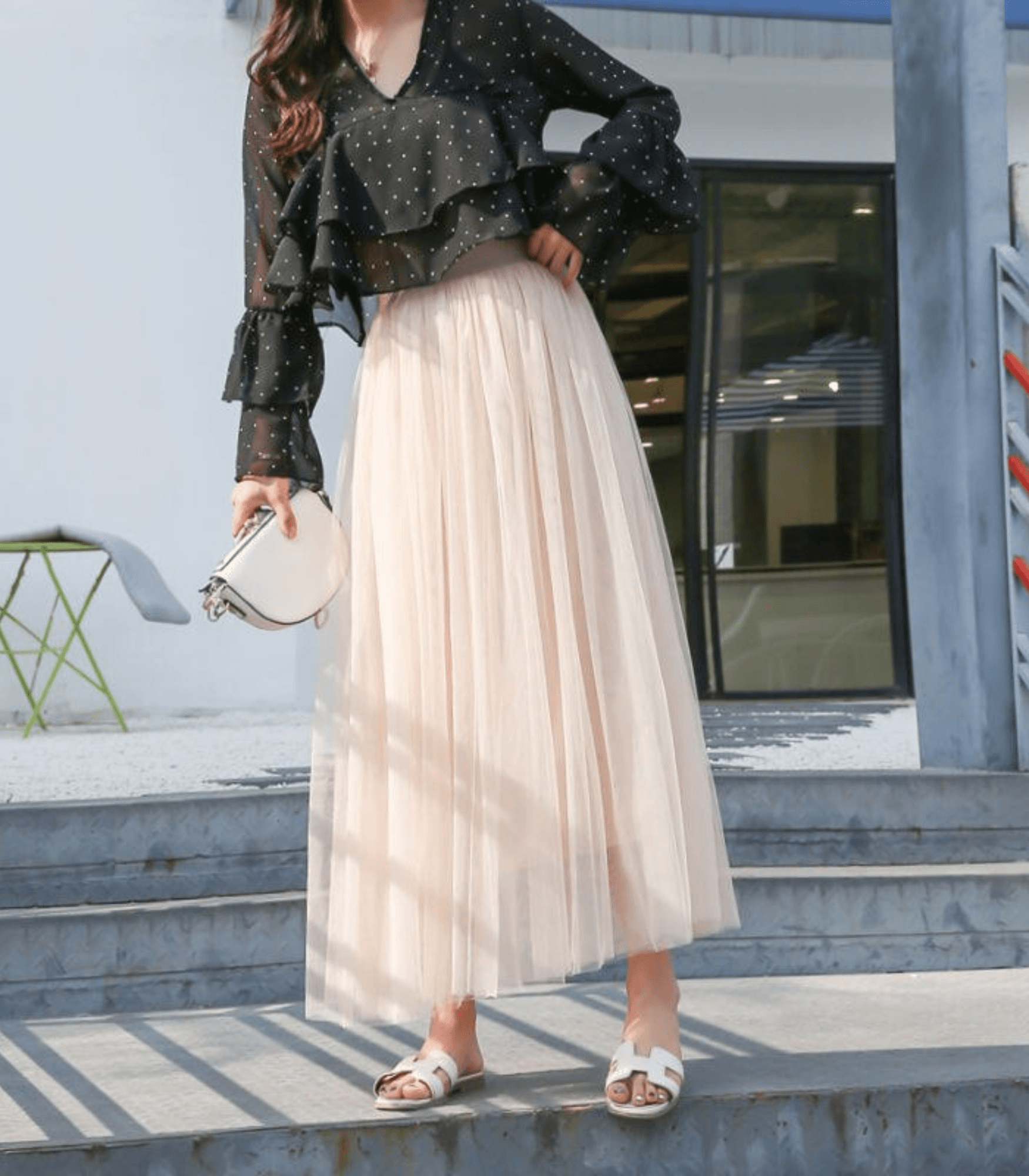 NOUVEAU RICHE Damen Tüllrock Knöchellang Mehrlagiges Netz Elegantes Fließendes Design Für Jedes Outfit Weiß