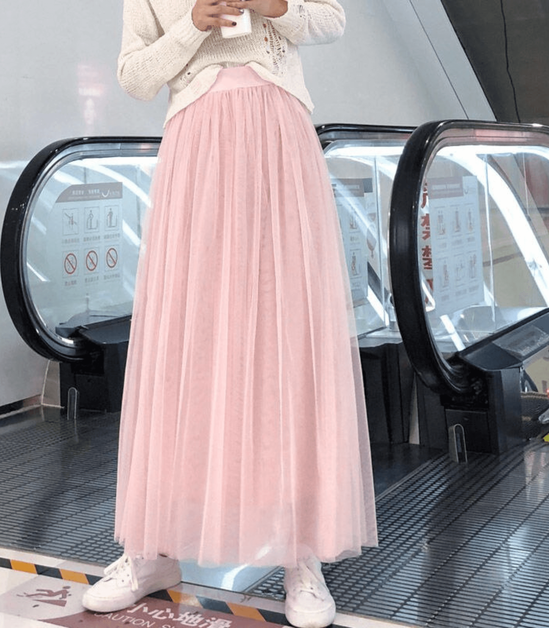 NOUVEAU RICHE Damen Tüllrock Knöchellang Mehrlagiges Netz Elegantes Fließendes Design Für Jedes Outfit Rosa