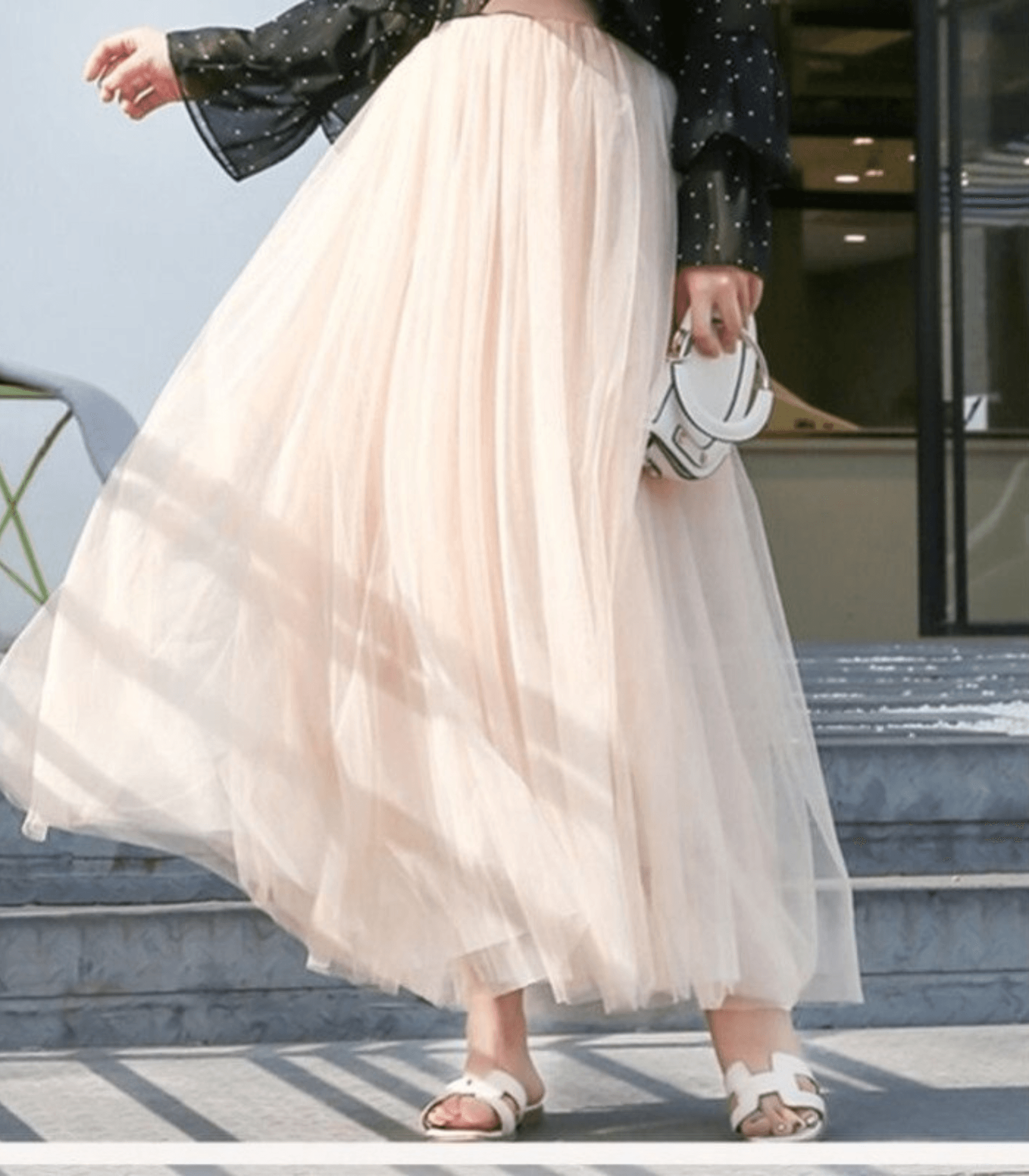NOUVEAU RICHE Damen Tüllrock Knöchellang Mehrlagiges Netz Elegantes Fließendes Design Für Jedes Outfit Beige