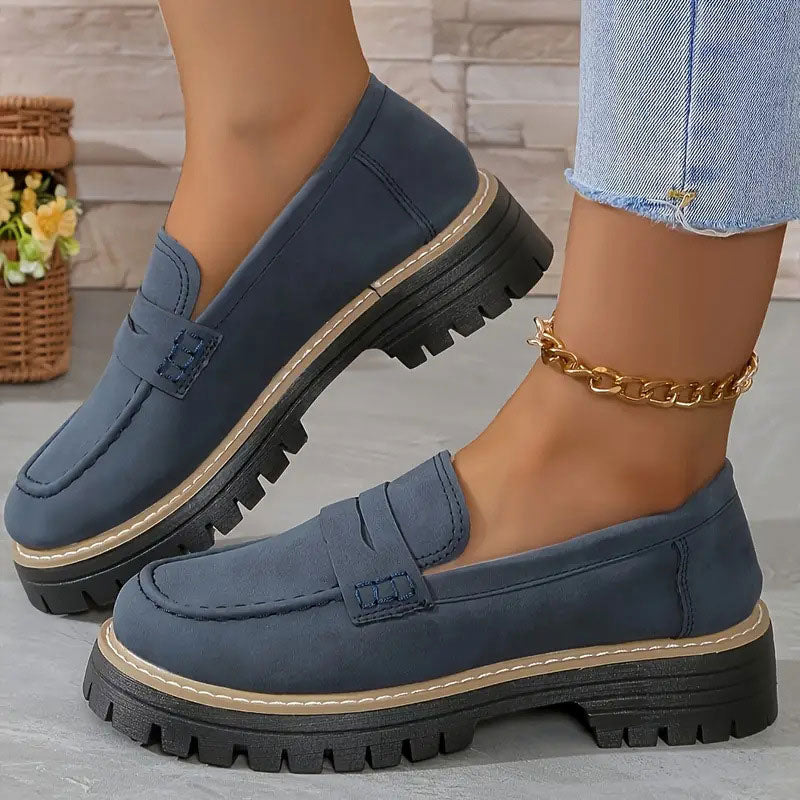 NOUVEAU RICHE Damen Wildleder Loafer Ganztagskomfort Stilvolle Schuhe Blau