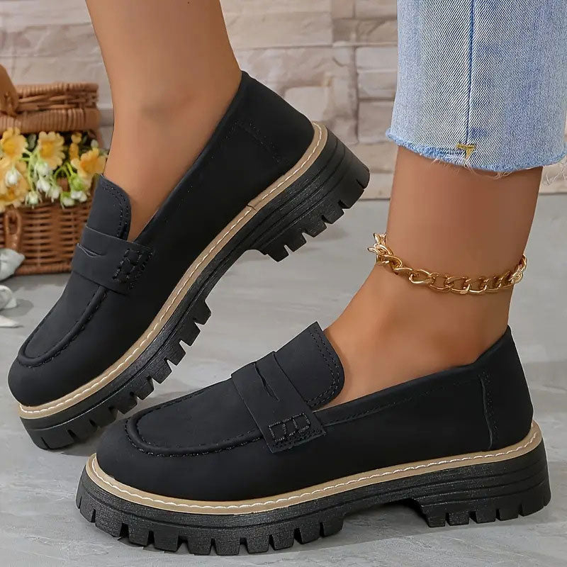 NOUVEAU RICHE Damen Wildleder Loafer Ganztagskomfort Stilvolle Schuhe Schwarz