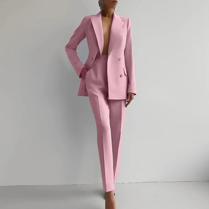 NOUVEAU RICHE Damen-Zweiteiler mit doppelreihigem Blazer und gerader Hose Rosa