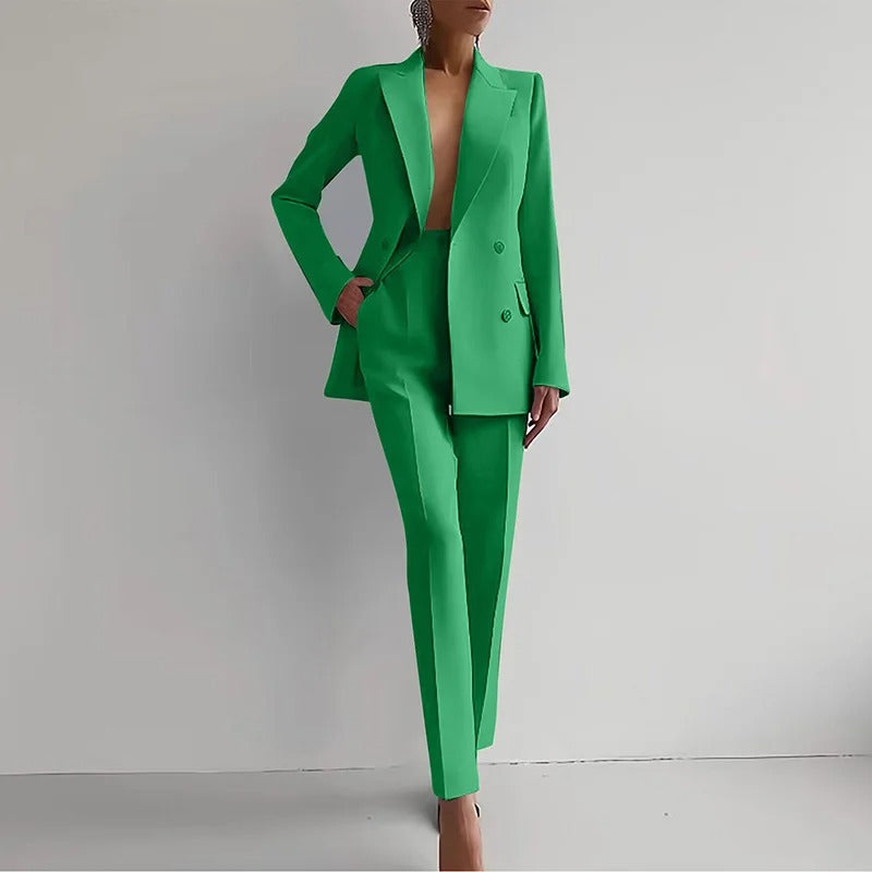 NOUVEAU RICHE Damen-Zweiteiler mit doppelreihigem Blazer und gerader Hose Grün