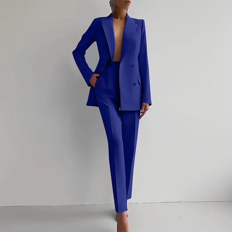 NOUVEAU RICHE Damen-Zweiteiler mit doppelreihigem Blazer und gerader Hose Dunkelblau