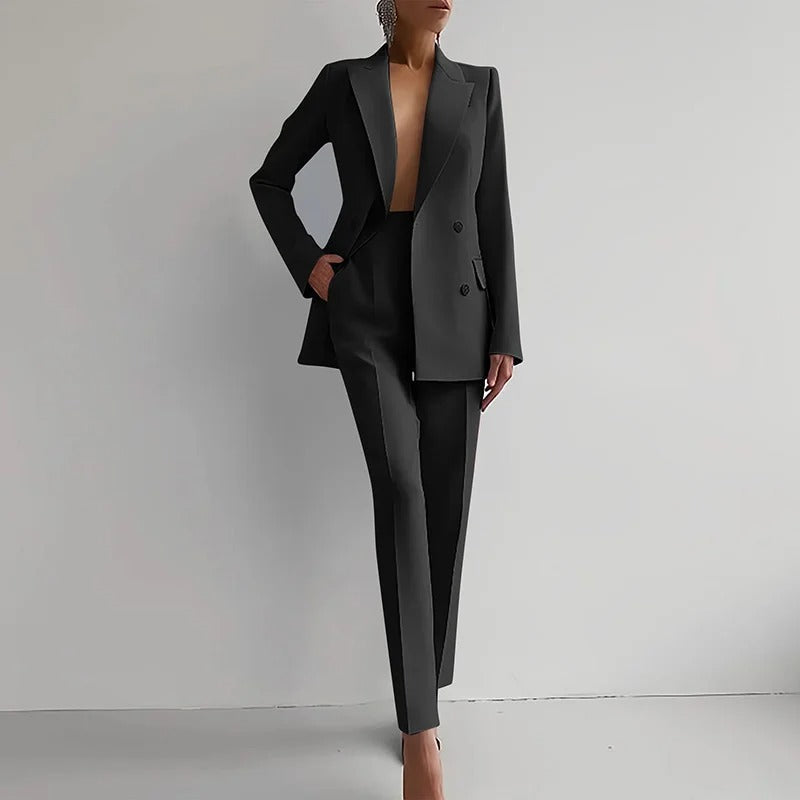 NOUVEAU RICHE Damen-Zweiteiler mit doppelreihigem Blazer und gerader Hose Schwarz
