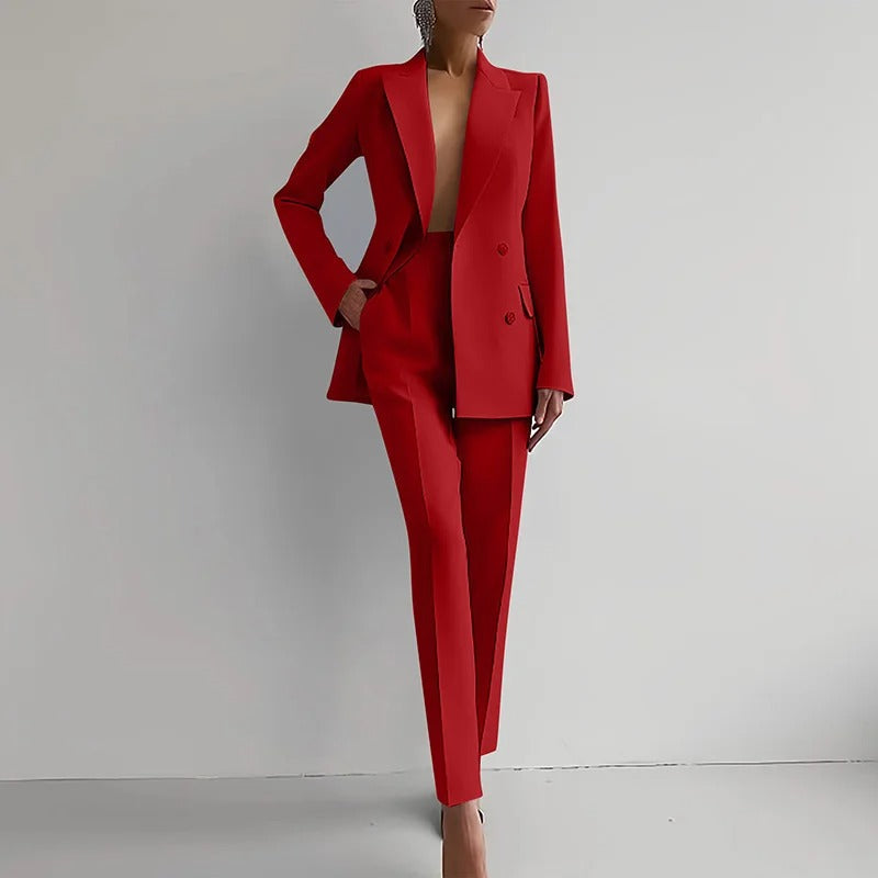 NOUVEAU RICHE Damen-Zweiteiler mit doppelreihigem Blazer und gerader Hose Rot