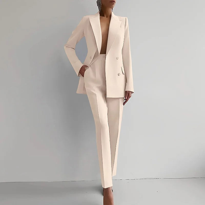 NOUVEAU RICHE Damen-Zweiteiler mit doppelreihigem Blazer und gerader Hose Beige