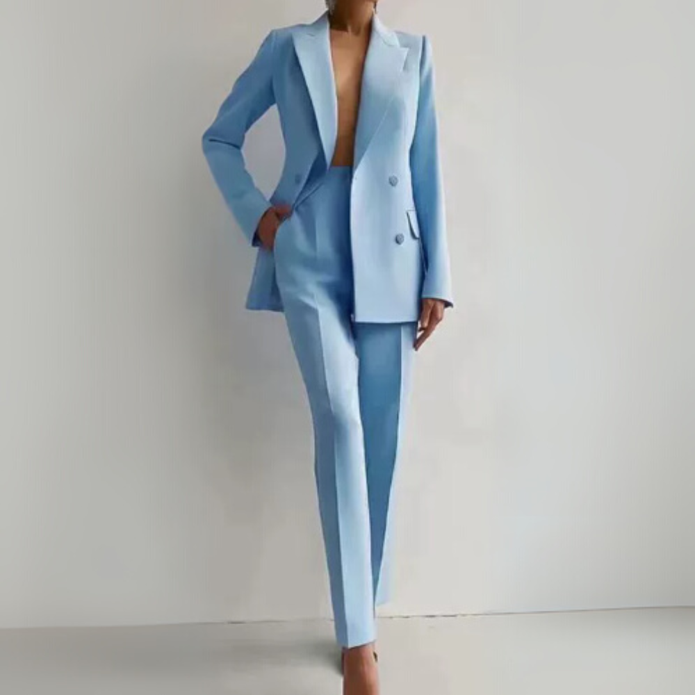 NOUVEAU RICHE Damen-Zweiteiler mit doppelreihigem Blazer und gerader Hose Blau