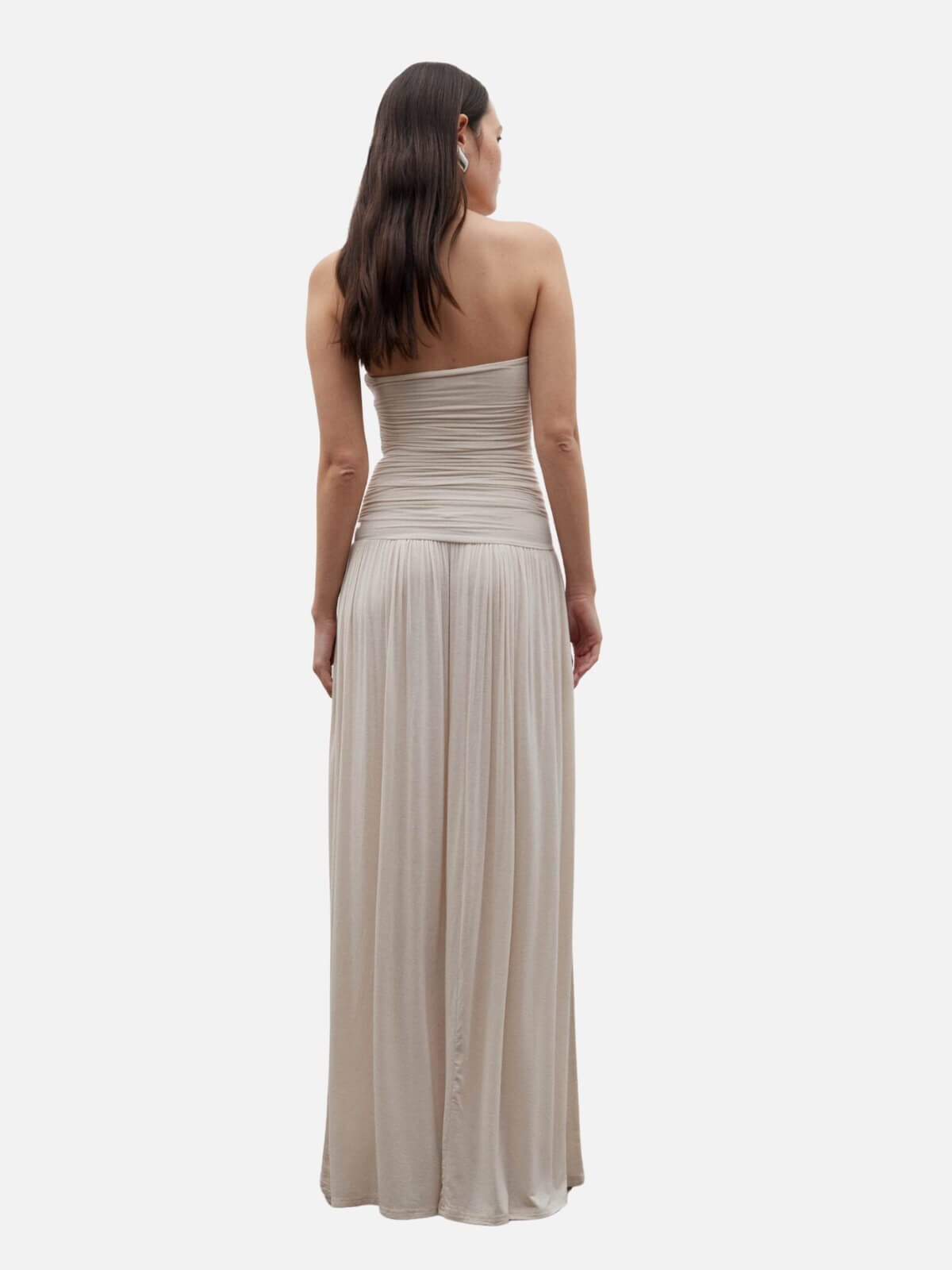 NOUVEAU RICHE Damen Abendkleid Schulterfrei Mit Raffung Am Oberteil Bodenlang