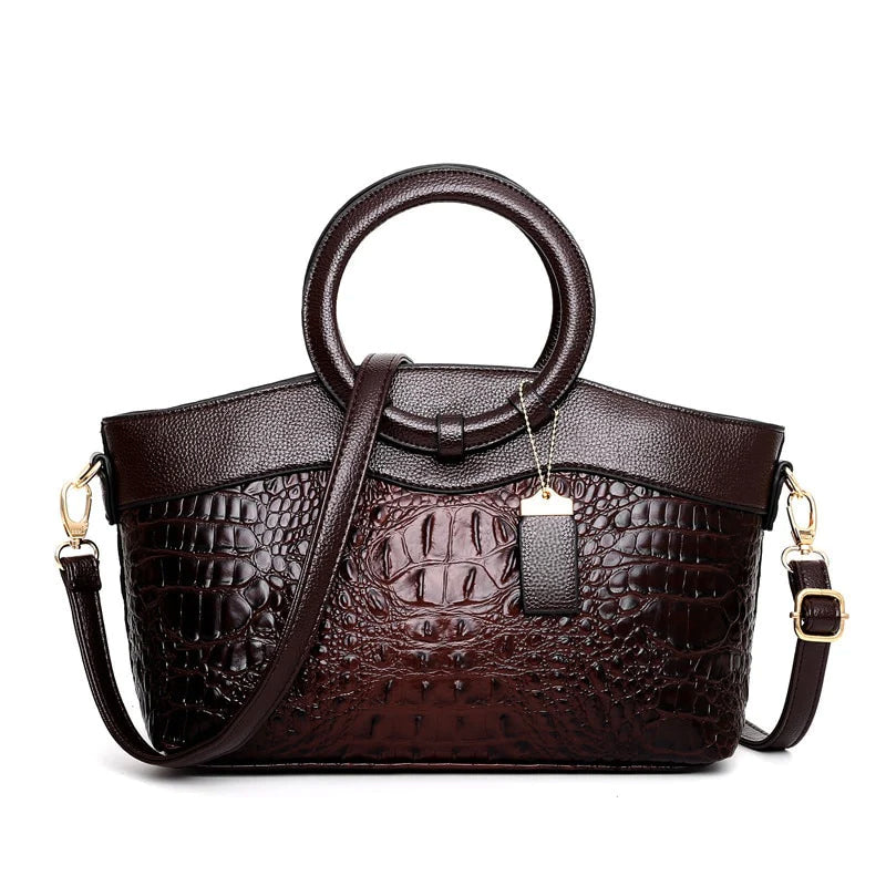 NOUVEAU RICHE Damen Baguette Handtasche Mit Rundhenkel Kompakten Format Vintage Dunkelbraun