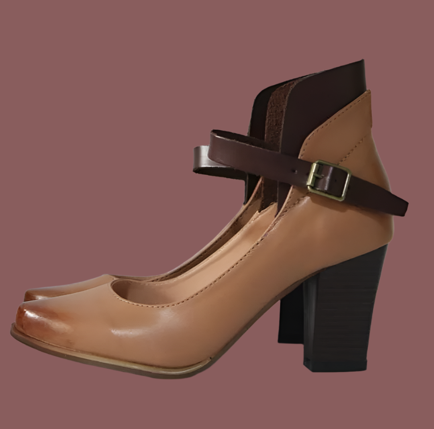 NOUVEAU RICHE Damen Blockabsatzschuhe Lederoptik Mit Knöchelriemen Geschlossene Zehenpartie Elegante Passform Für Stilbewusste Frauen Braun