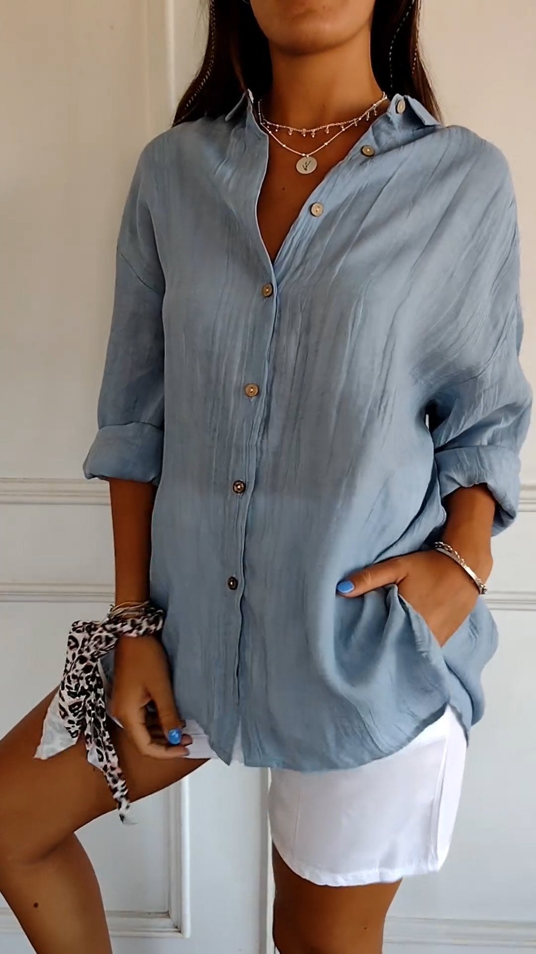 NOUVEAU RICHE Damen Button Down Hemd Leichte Baumwolle Sommerhemd