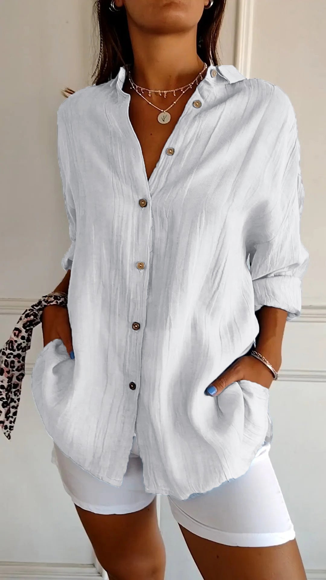 NOUVEAU RICHE Damen Button Down Hemd Leichte Baumwolle Sommerhemd Weiß