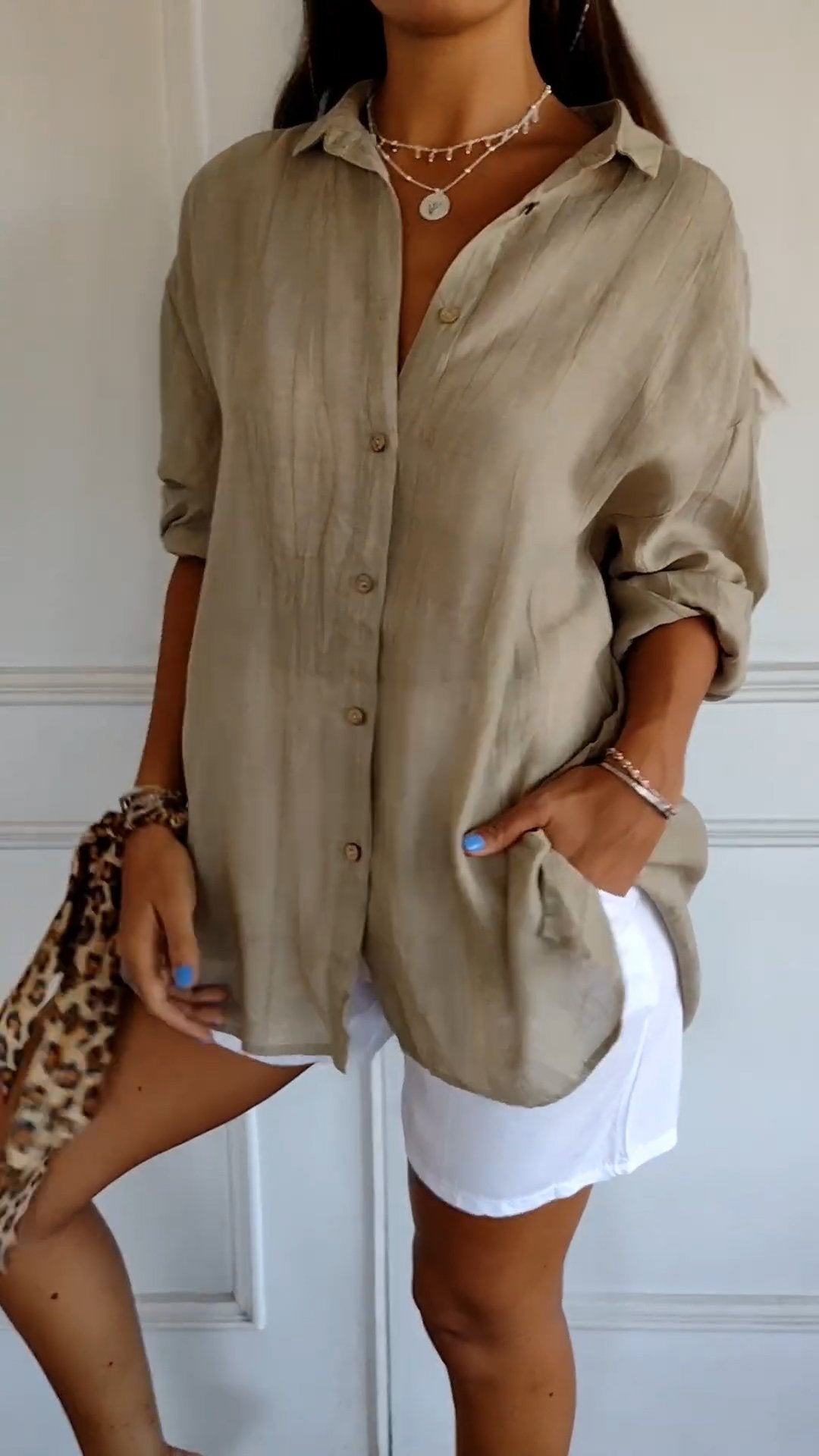 NOUVEAU RICHE Damen Button Down Hemd Leichte Baumwolle Sommerhemd Aprikose
