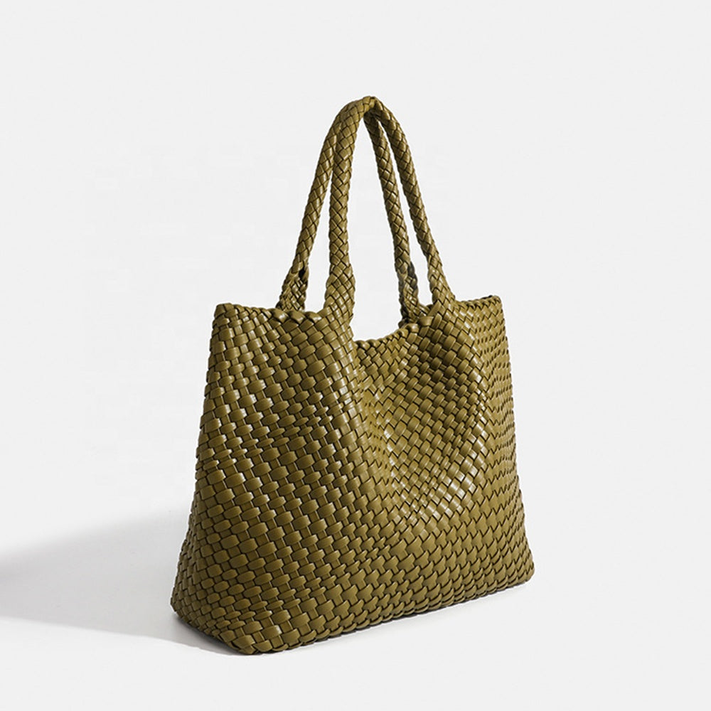 NOUVEAU RICHE Damen Einkaufstasche Beige Einheitsgröße Vegane Ledertasche aus Kunstleder für Stil und Funktionalität Olivgrün