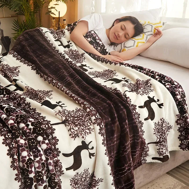 NOUVEAU RICHE Damen Fleece Decke Koralle Blumenmuster Sommer 140x200 cm moosgrün