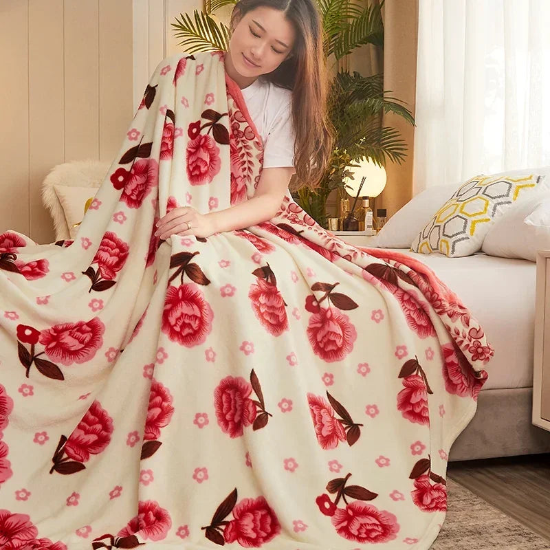 NOUVEAU RICHE Damen Fleece Decke Koralle Blumenmuster Sommer 140x200 cm