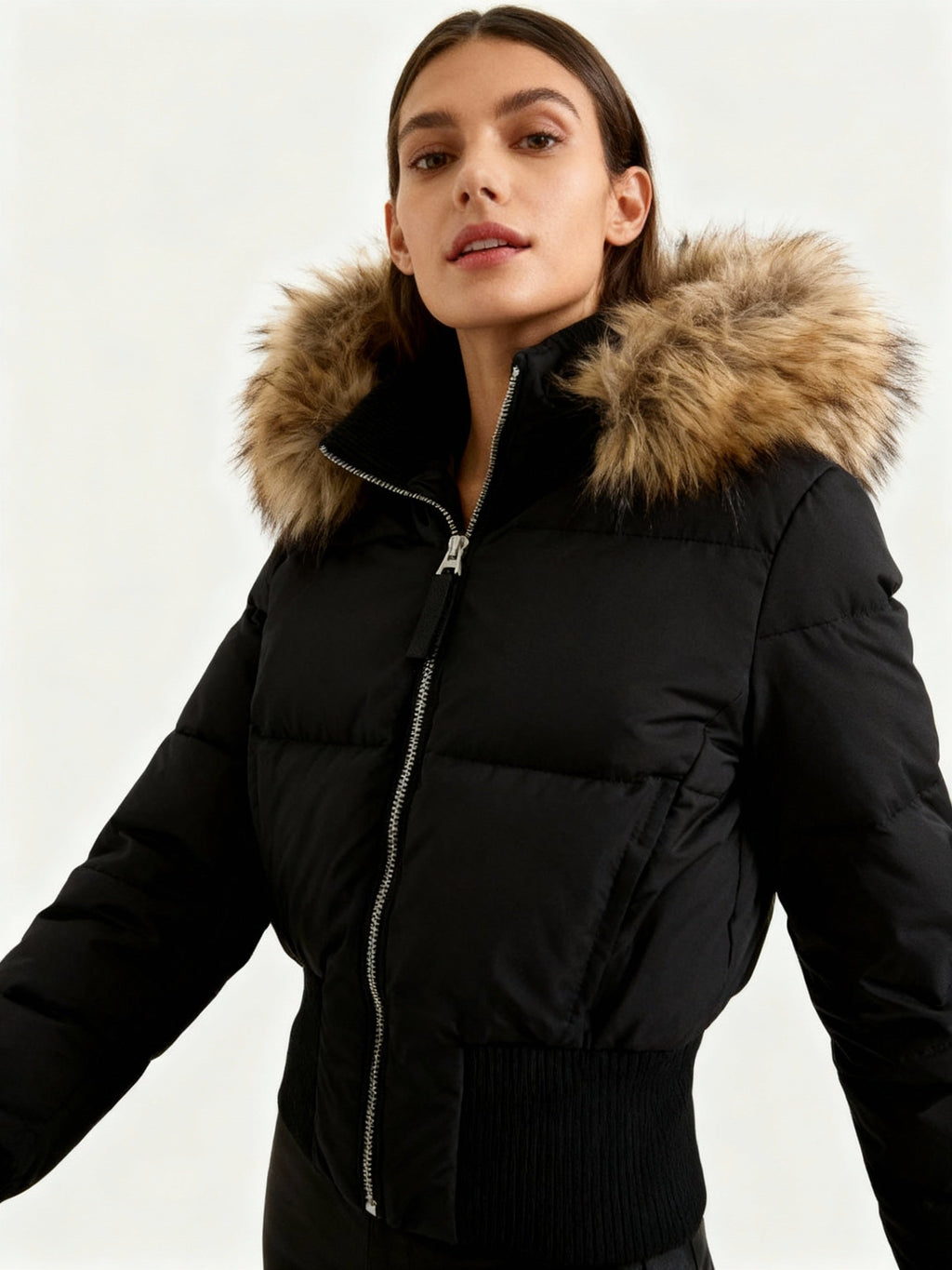 NOUVEAU RICHE Damen Gesteppte Winterjacke Warm Leicht Alltag Freizeit Look Schwarz