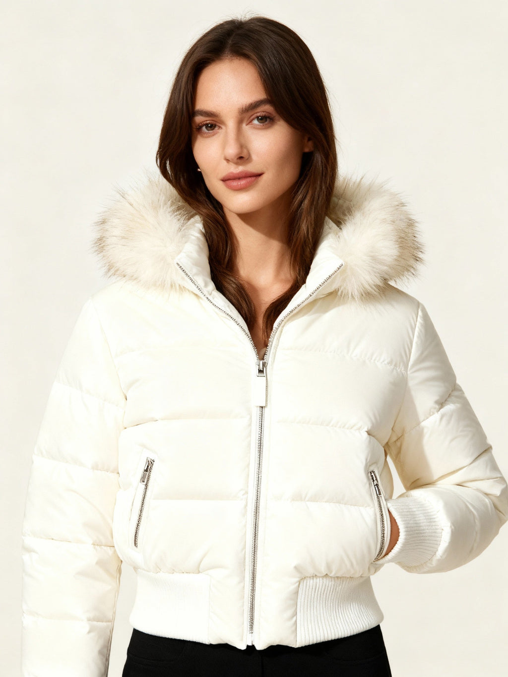 NOUVEAU RICHE Damen Gesteppte Winterjacke Warm Leicht Alltag Freizeit Look Weiß