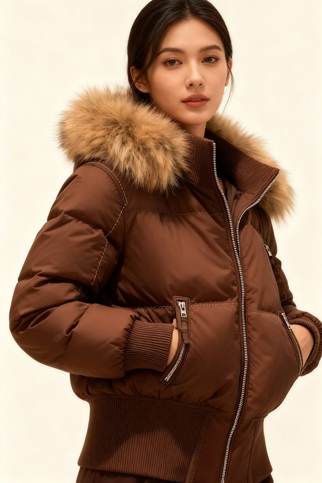 NOUVEAU RICHE Damen Gesteppte Winterjacke Warm Leicht Alltag Freizeit Look Braun