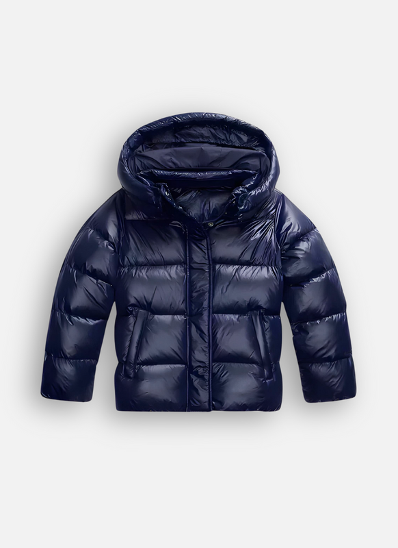NOUVEAU RICHE Damen Glanz Pufferjacke Mit Kapuze Kurz Modern Stilvoll Für Kalte Tage Blau