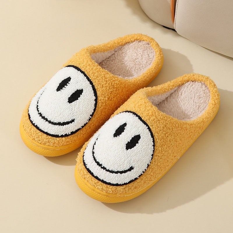 NOUVEAU RICHE Damen Hausschuhe Smiley-Motiv Gefüttert Weiche Innenfutter Gelb