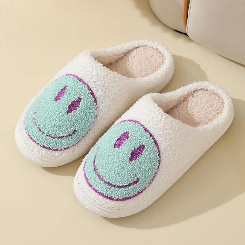 NOUVEAU RICHE Damen Hausschuhe Smiley-Motiv Gefüttert Weiche Innenfutter Türkis