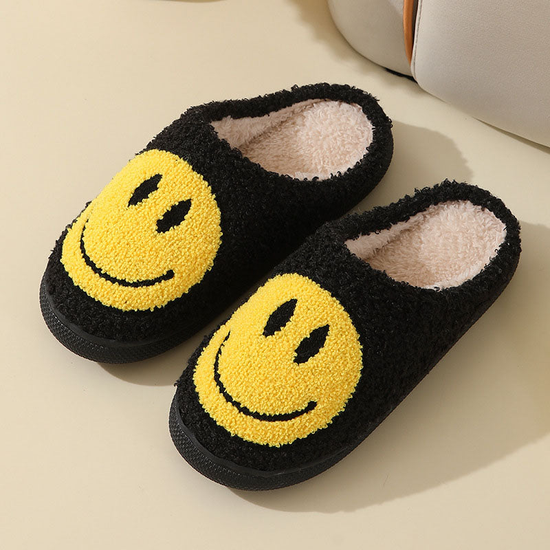 NOUVEAU RICHE Damen Hausschuhe Smiley-Motiv Gefüttert Weiche Innenfutter Schwarz