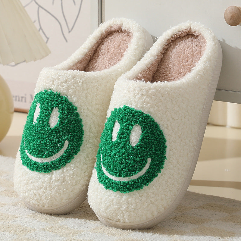 NOUVEAU RICHE Damen Hausschuhe Smiley-Motiv Gefüttert Weiche Innenfutter Grün