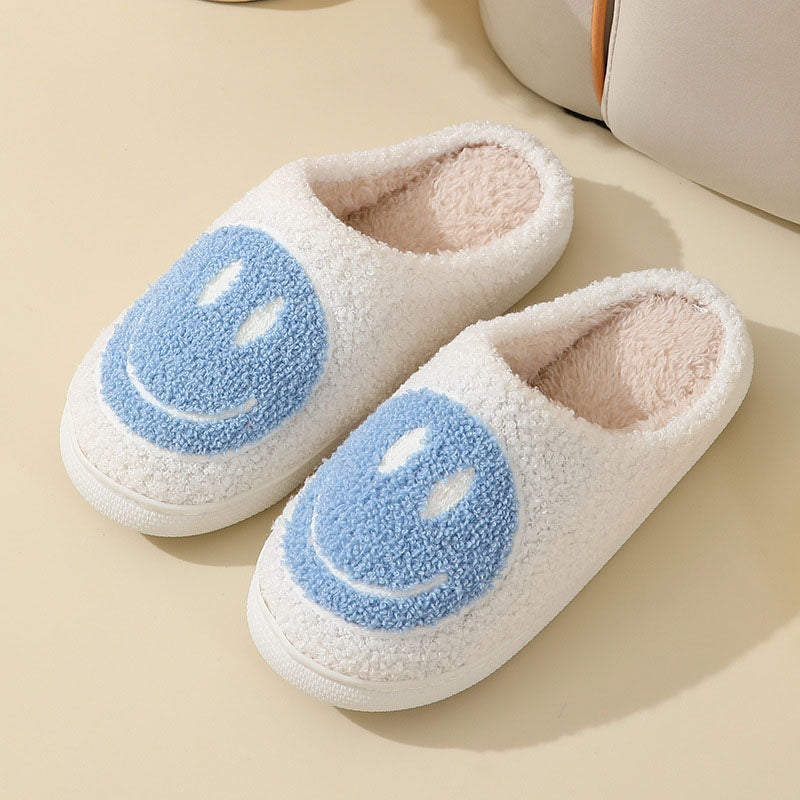 NOUVEAU RICHE Damen Hausschuhe Smiley-Motiv Gefüttert Weiche Innenfutter HimmelBlau