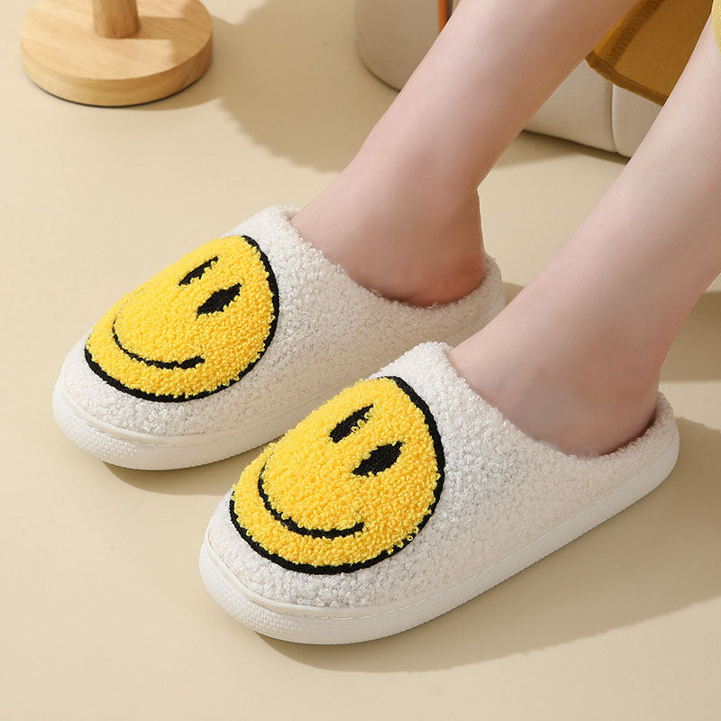 NOUVEAU RICHE Damen Hausschuhe Smiley-Motiv Gefüttert Weiche Innenfutter Weiß