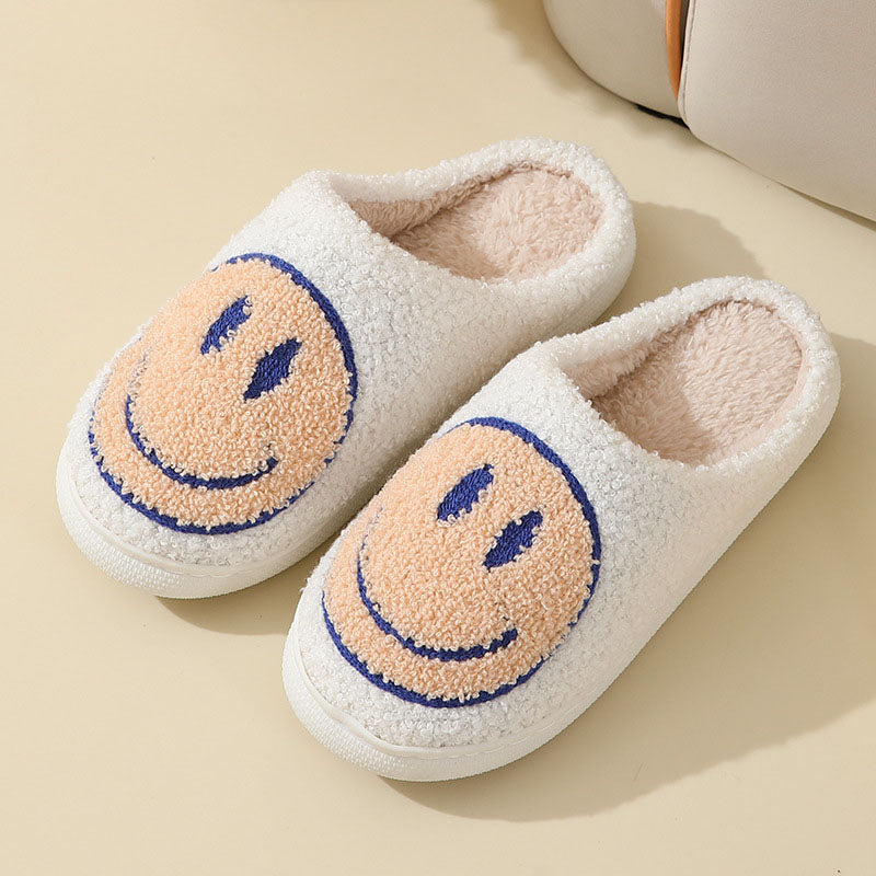 NOUVEAU RICHE Damen Hausschuhe Smiley-Motiv Gefüttert Weiche Innenfutter Beige
