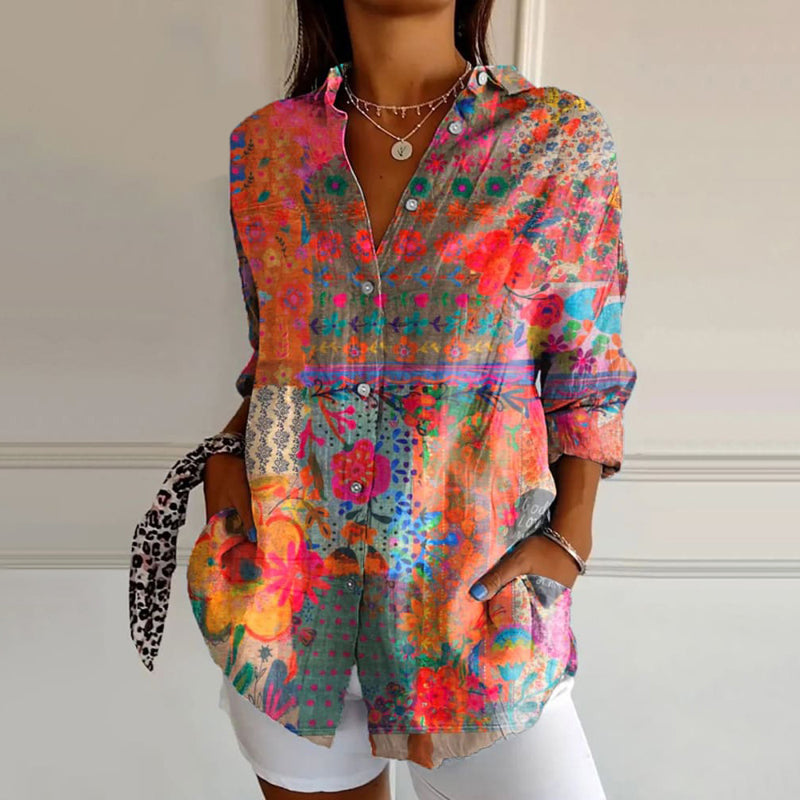 NOUVEAU RICHE Damenbluse Mit Blumenmuster Und Knopfleiste Für Alltag Mehrfarbig
