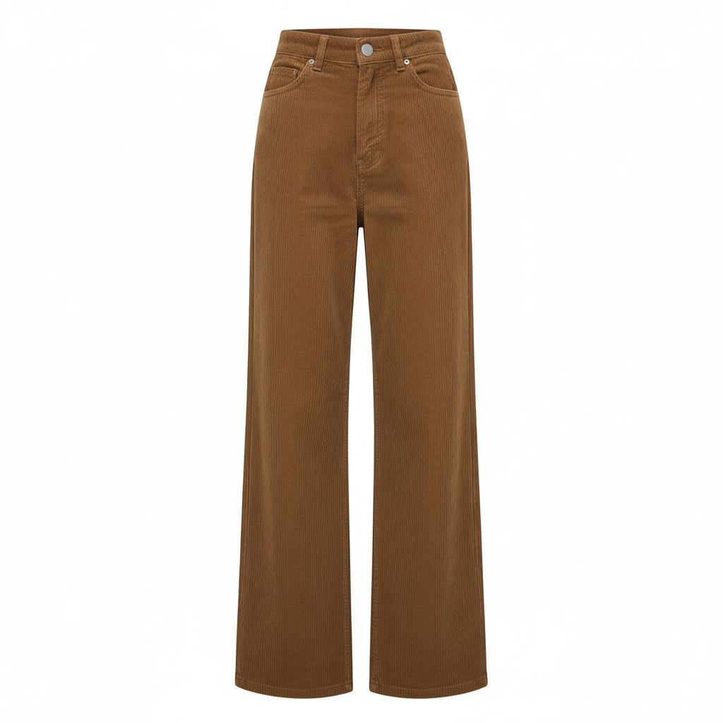 NOUVEAU RICHE Damen Hoch Tailliert Cordhose Khaki Mit Hohem Bund Und Weitem Schnitt