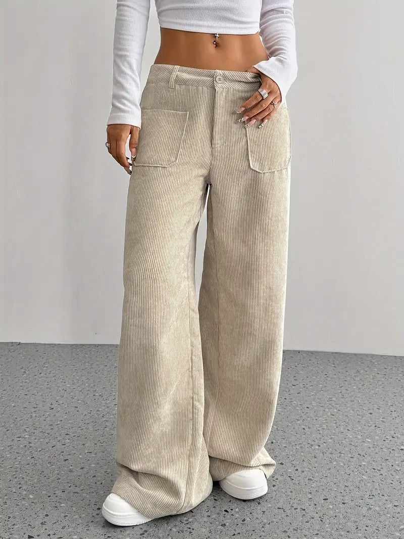NOUVEAU RICHE Damen Hoch Tailliert Cordhose Weitem Bein Alltag Freizeit
