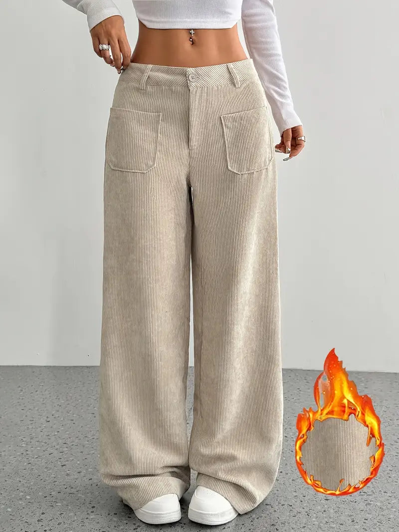 NOUVEAU RICHE Damen Hoch Tailliert Cordhose Weitem Bein Alltag Freizeit
