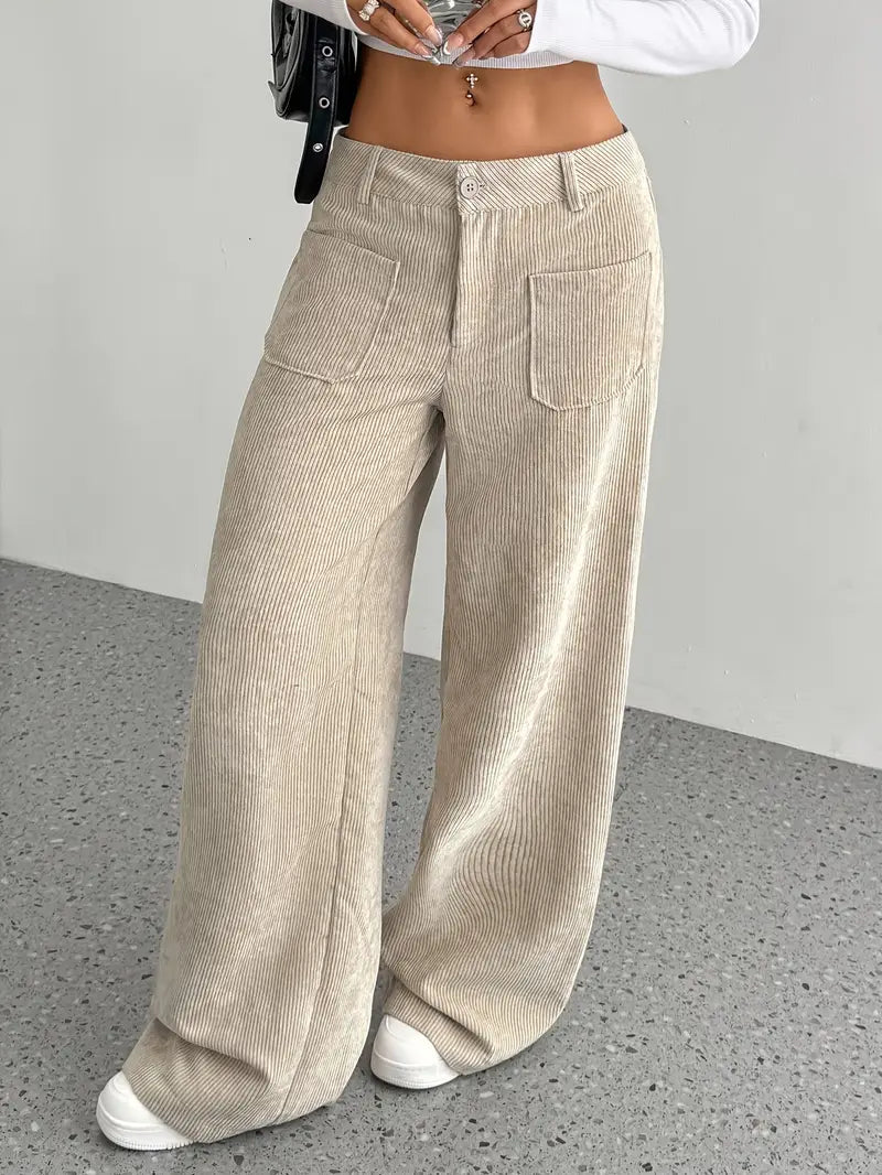 NOUVEAU RICHE Damen Hoch Tailliert Cordhose Weitem Bein Alltag Freizeit