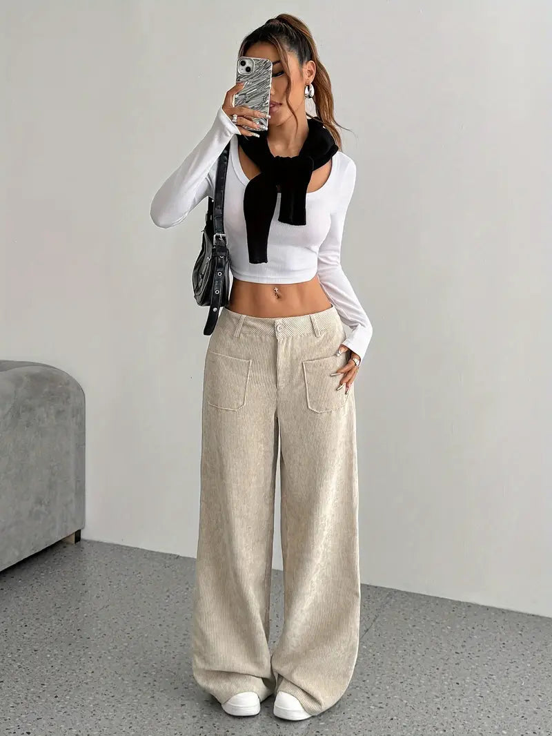 NOUVEAU RICHE Damen Hoch Tailliert Cordhose Weitem Bein Alltag Freizeit