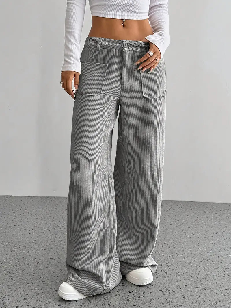 NOUVEAU RICHE Damen Hoch Tailliert Cordhose Weitem Bein Alltag Freizeit