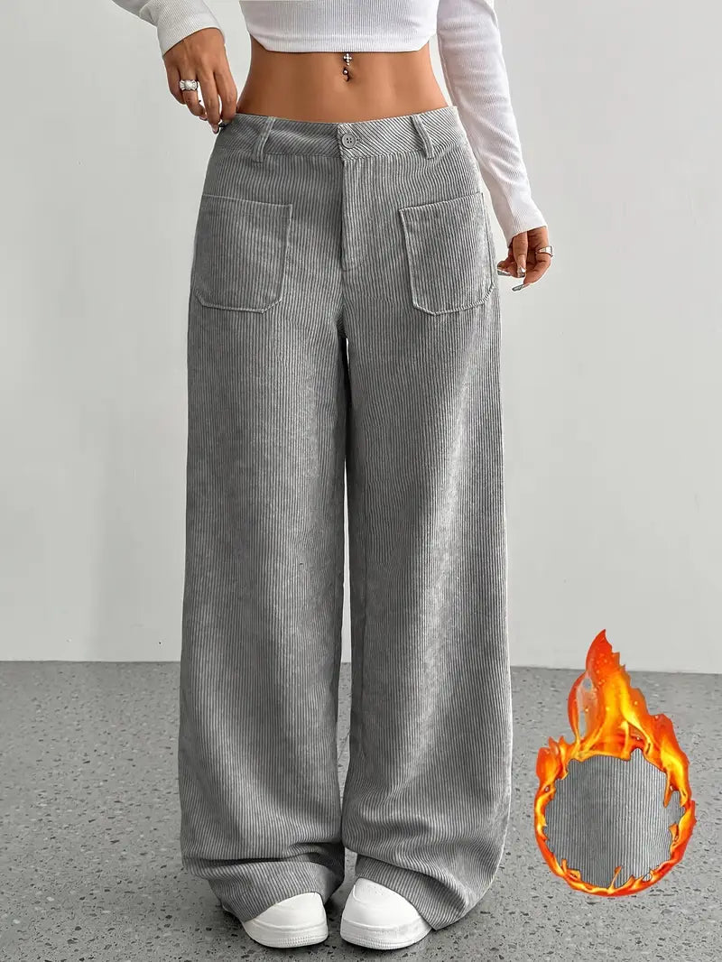 NOUVEAU RICHE Damen Hoch Tailliert Cordhose Weitem Bein Alltag Freizeit