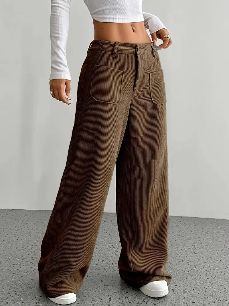 NOUVEAU RICHE Damen Hoch Tailliert Cordhose Weitem Bein Alltag Freizeit Braun