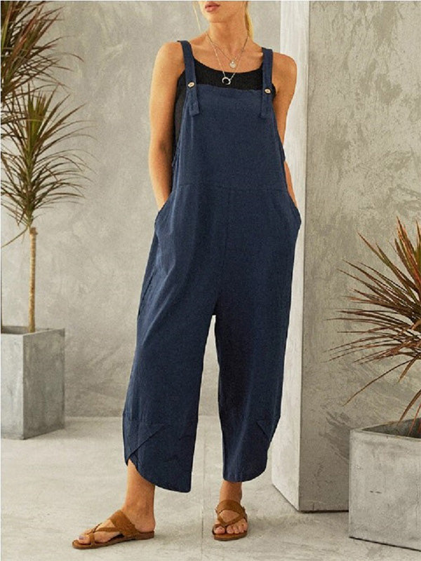 NOUVEAU RICHE Damen Jumpsuit Mit Knöpfen Lässiger Overall Ärmellos Mit Verstellbaren Trägern Zwei Taschen Für Sommerliche Freizeitoutfits Marineblau
