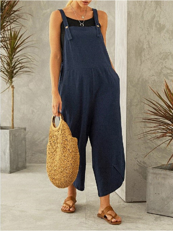 NOUVEAU RICHE Damen Jumpsuit Mit Knöpfen Lässiger Overall Ärmellos Mit Verstellbaren Trägern Zwei Taschen Für Sommerliche Freizeitoutfits