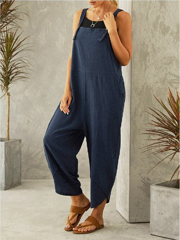 NOUVEAU RICHE Damen Jumpsuit Mit Knöpfen Lässiger Overall Ärmellos Mit Verstellbaren Trägern Zwei Taschen Für Sommerliche Freizeitoutfits